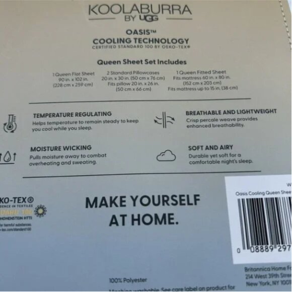 UGG OASIS Queen Size Sheet Set 4 Piece Set Cooling Technology White Soft NEW - Picture 4 of 4